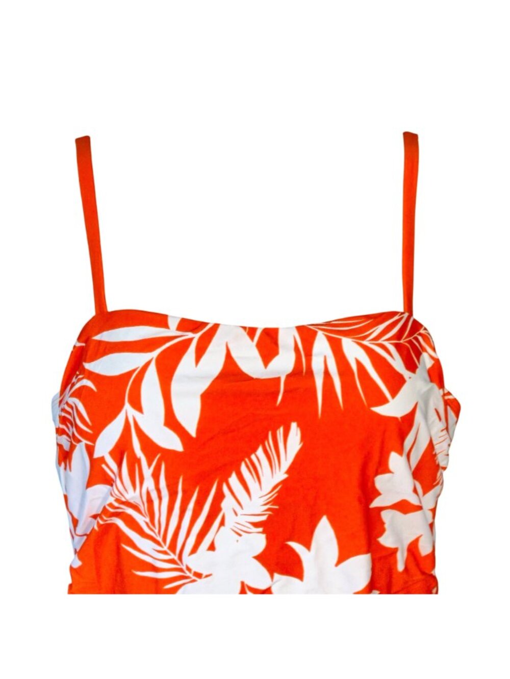 Tropical Print One-Piece Swimsuit L Orange White Ruched Adjustable Square Neck - Picture 2 of 10